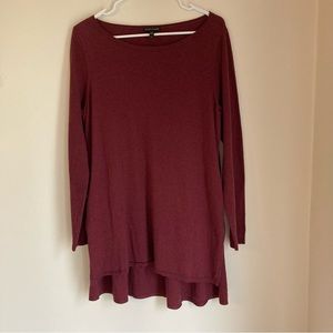 Eileen Fisher Women’s Merino wool maroon burgundy tunic scoop neck sweater